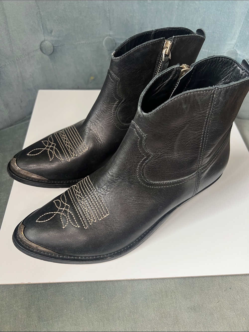 Golden Goose Young Leather Zip Cowboy Leather Western Ankle Boots Size 37
